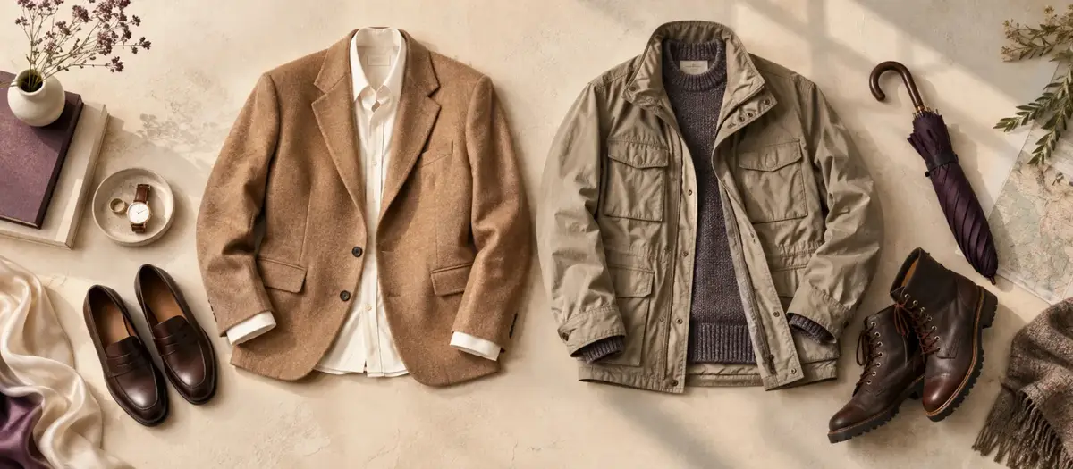 Camel blazer ve hava koşullarına uygun saha ceketi yan yana karşılaştırma